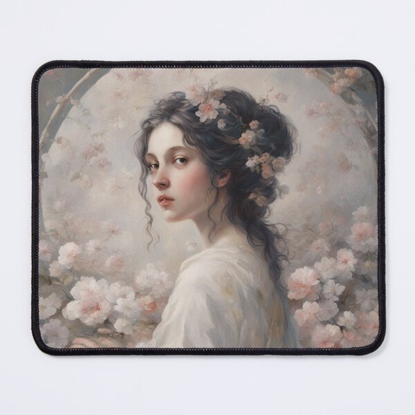 Item preview, girl, blooming garden, apple tree, Japan designed and sold by DonnaBlankaArt.