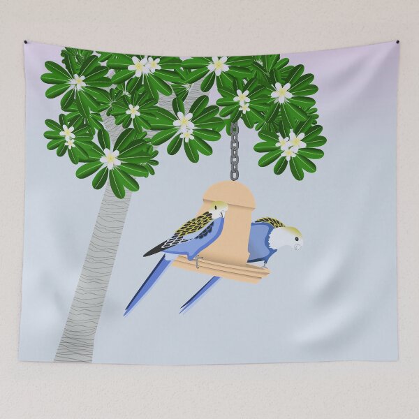 Item preview, Cute Playful Rosellas under Frangipani Tree designed and sold by reene88.