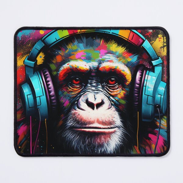 Item preview, Colorful DJ Monkey Thinker with Blue Headphones designed and sold by GrinGalore.