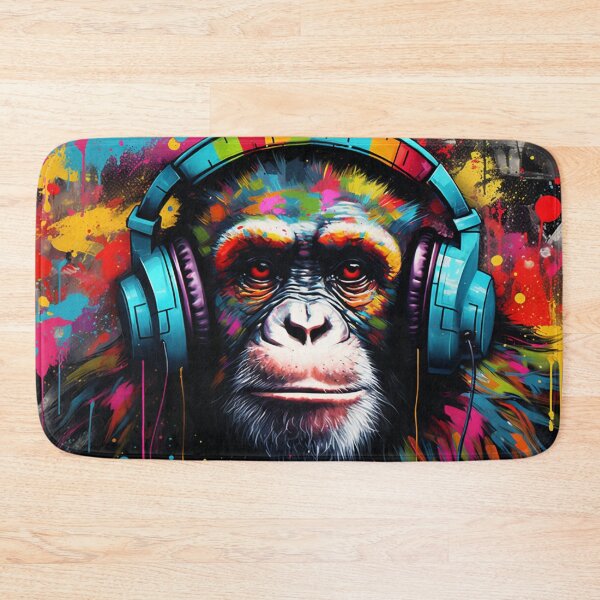 Item preview, Colorful DJ Monkey Thinker with Blue Headphones  designed and sold by GrinGalore.