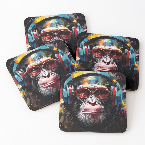 Item preview, DJ Monkey Thinker with Headphones and Red Glasses designed and sold by GrinGalore.