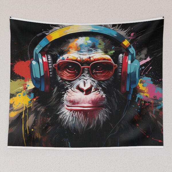 Item preview, DJ Monkey Thinker with Headphones and Red Glasses designed and sold by GrinGalore.