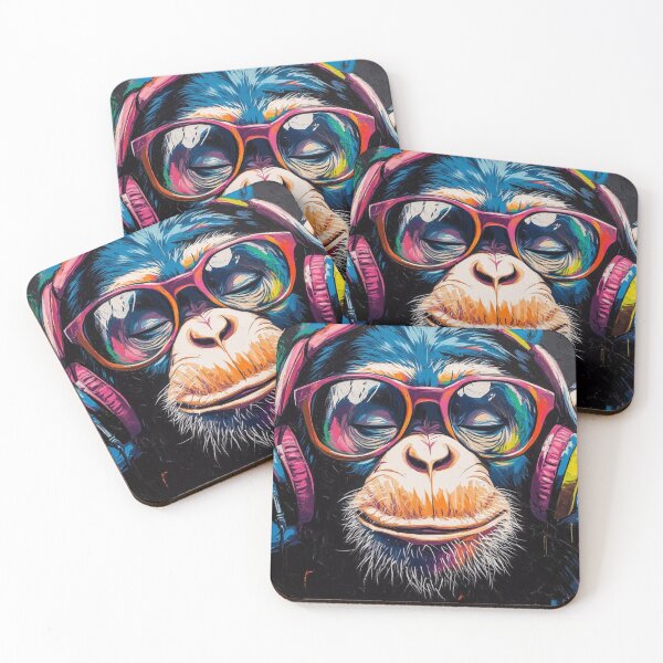 Item preview, DJ Monkey Thinker with Headphones and Pink Glasses designed and sold by GrinGalore.
