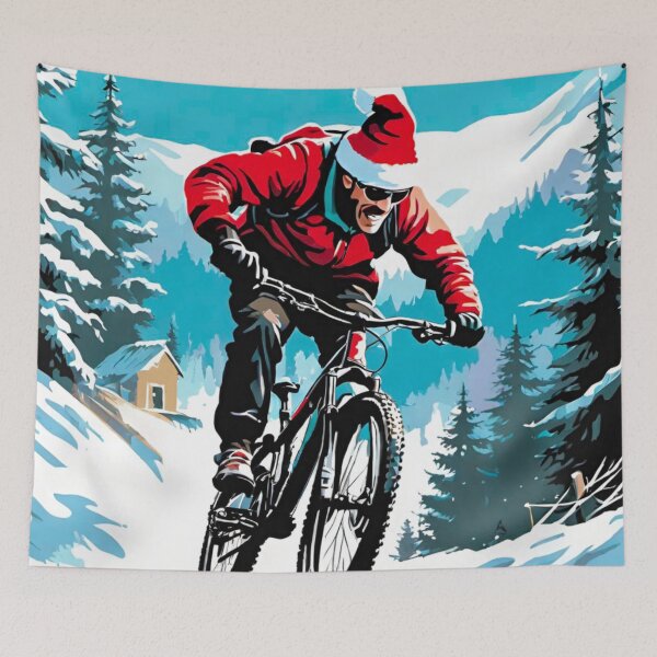 Item preview, Mountain Biker Shredding Through Christmas Snow designed and sold by GrizzlyCollective.