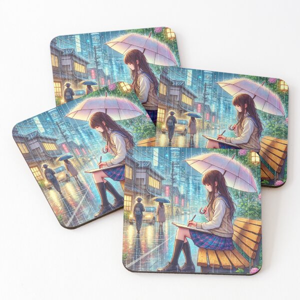 Item preview, "Rainy Day City Bench - Girl with Umbrella Artwork" designed and sold by choder61.