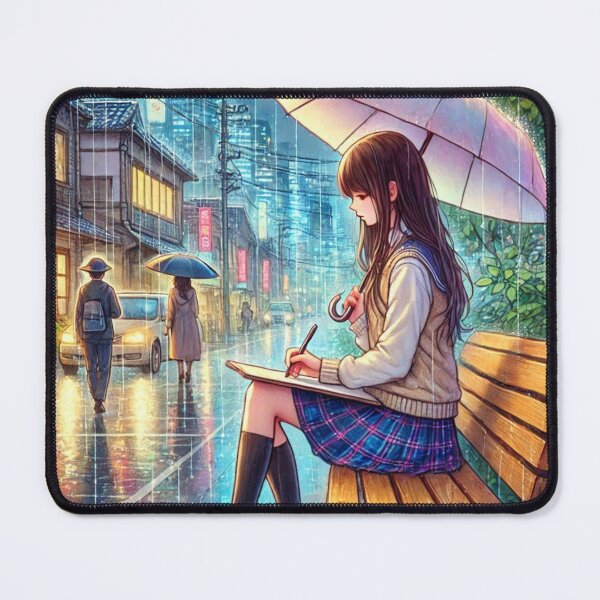 Item preview, "Rainy Day City Bench - Girl with Umbrella Artwork" designed and sold by choder61.