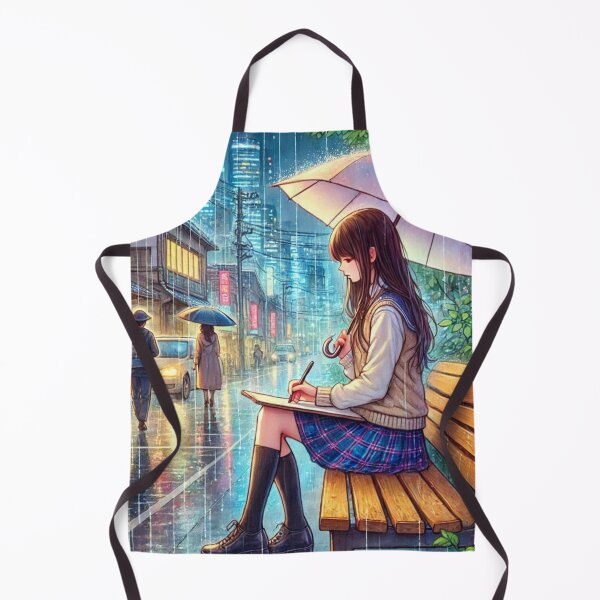 Item preview, "Rainy Day City Bench - Girl with Umbrella Artwork" designed and sold by choder61.