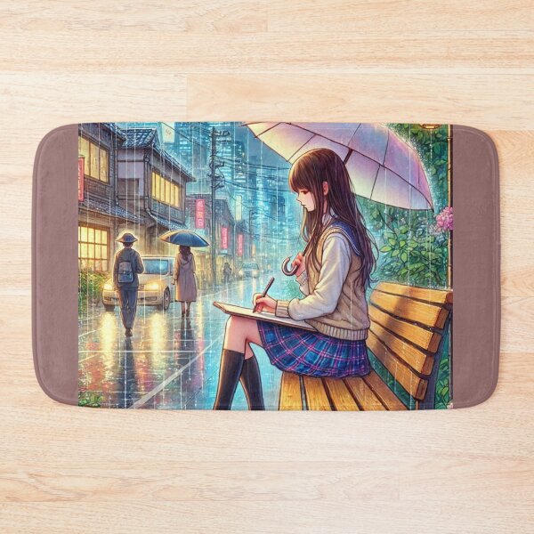 Item preview, "Rainy Day City Bench - Girl with Umbrella Artwork" designed and sold by choder61.