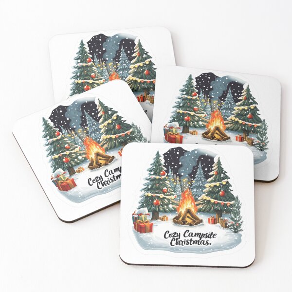 Item preview, Cozy Campsite Christmas – Snowy Campfire Scene with Festive Christmas Lights designed and sold by ArtisanSamurai.
