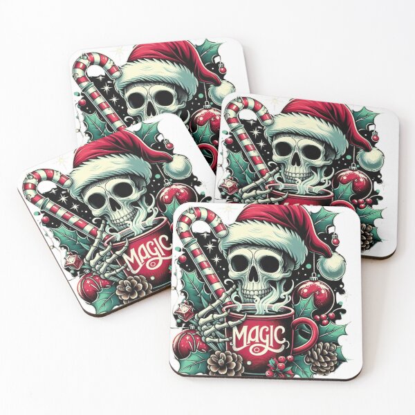 Item preview, Unique Festive Skeleton Christmas Art - Trendy Holiday Decor for Redbubble designed and sold by MiszungART.