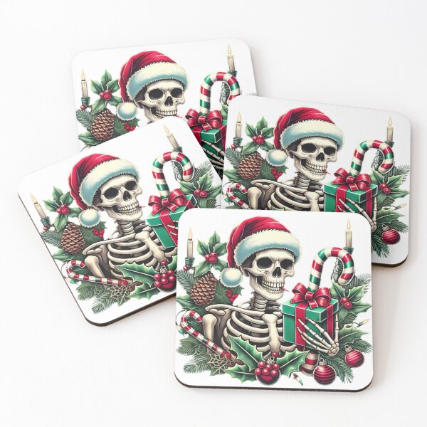 Item preview, Unique Festive Skeleton Christmas Art - Trendy Holiday Decor for Redbubble designed and sold by MiszungART.