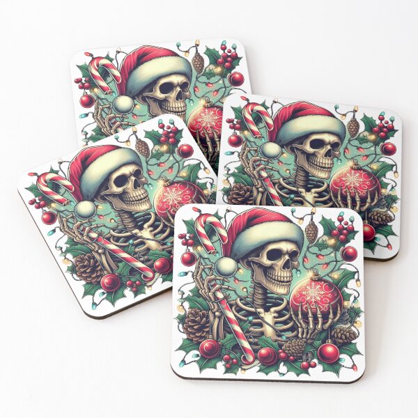 Item preview, Unique Festive Skeleton Christmas Art - Trendy Holiday Decor for Redbubble designed and sold by MiszungART.