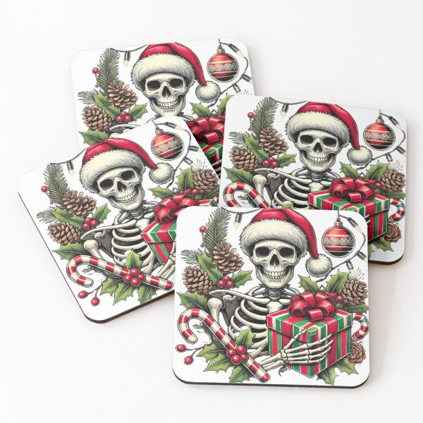 Item preview, Unique Festive Skeleton Christmas Art - Trendy Holiday Decor for Redbubble designed and sold by MiszungART.