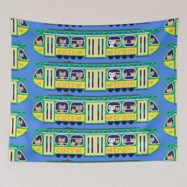 Item preview, Cats Tram Motif (on blue) designed and sold by Julia Marshall Felix.