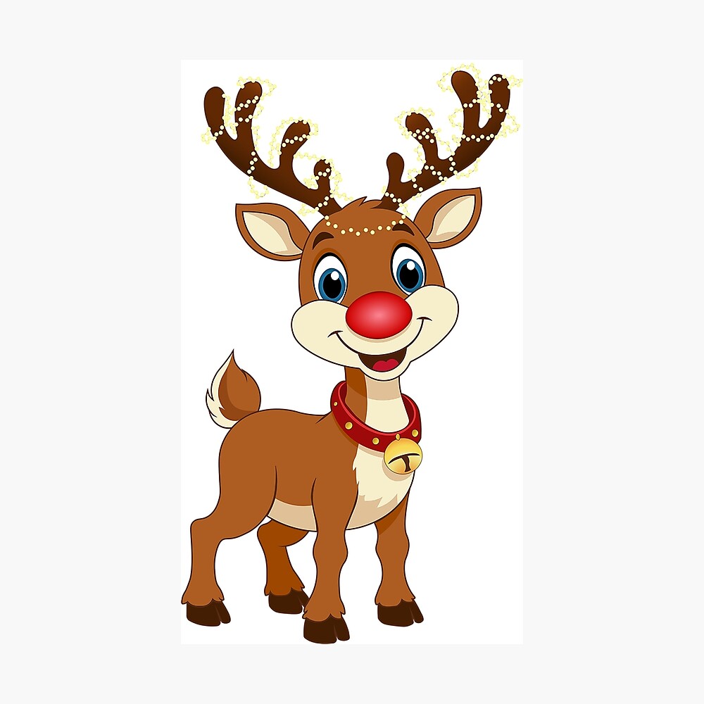 Christmas reindeer. Christmas lights. Red nose. Poster