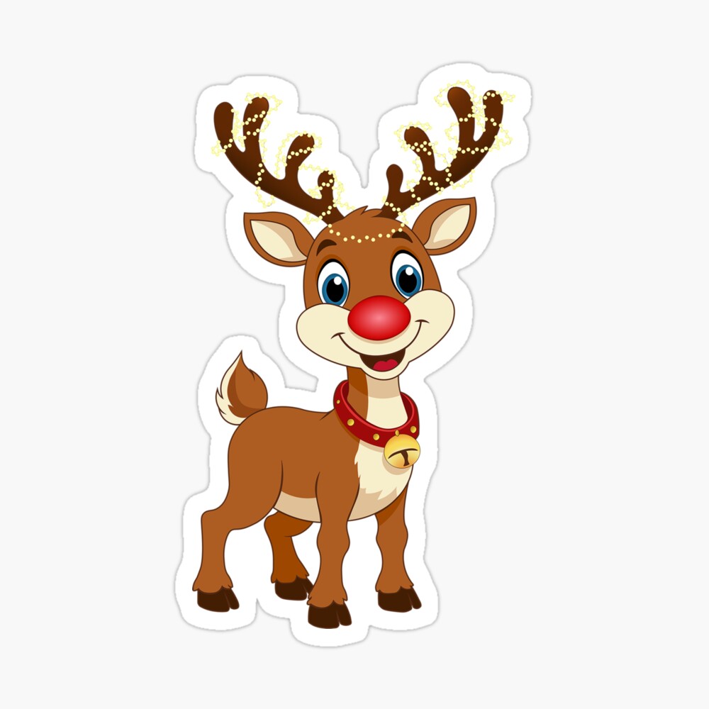 Christmas reindeer. Christmas lights. Red nose. Poster