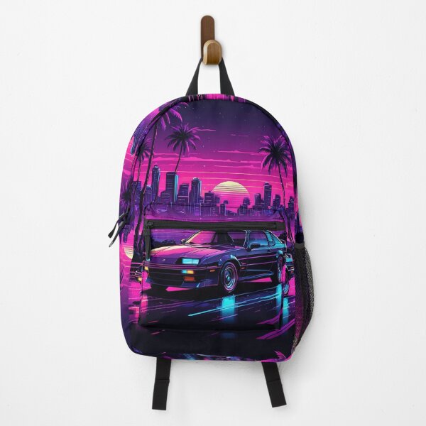 Item preview, Retro Neon Purple Car with Sunset Cityscape designed and sold by ByteyCreatives.