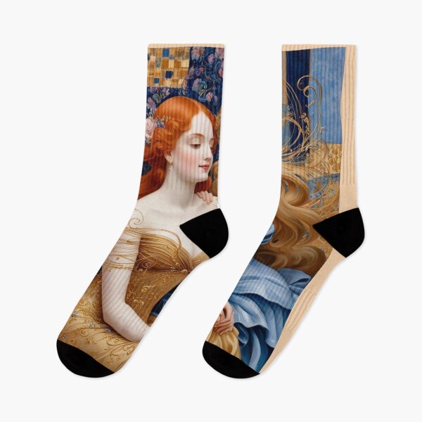 Item preview, Beautiful painting of two  Art Nouveau Renaissance Impressionistic women together after Gustav Klimt designed and sold by Vintage Designs +.