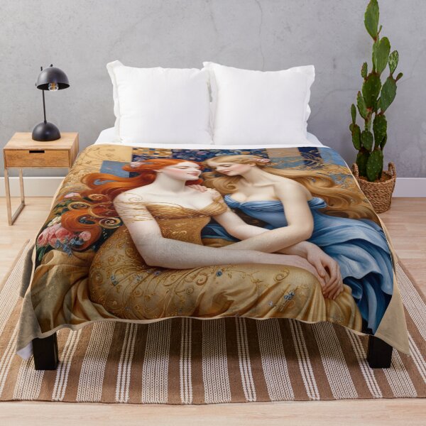Item preview, Beautiful painting of two Art Nouveau Renaissance Impressionistic women together after Gustav Klimt designed and sold by Vintage Designs +.