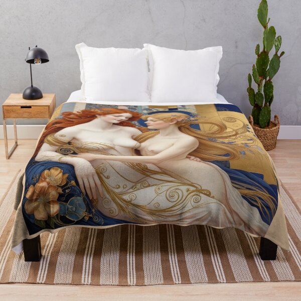 Item preview, Beautiful painting of two Art Nouveau Renaissance Impressionistic women together after Gustav Klimt designed and sold by Vintage Designs +.