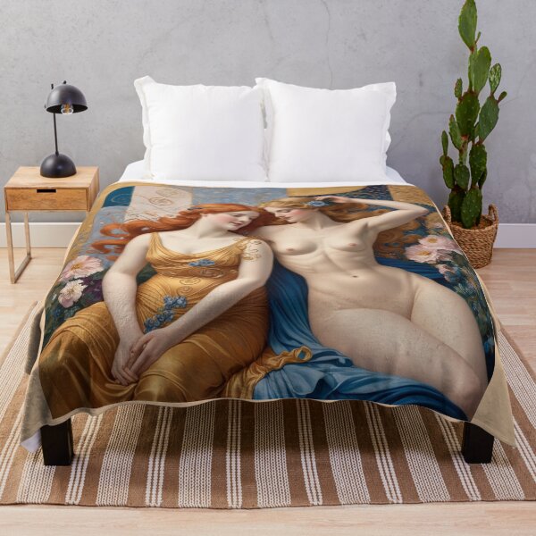 Item preview, Beautiful painting of two Art Nouveau Renaissance Impressionistic women together after Gustav Klimt designed and sold by Vintage Designs +.