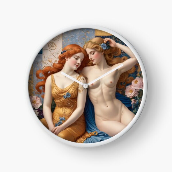 Item preview, Beautiful painting of two  Art Nouveau Renaissance Impressionistic women together after Gustav Klimt designed and sold by Vintage Designs +.