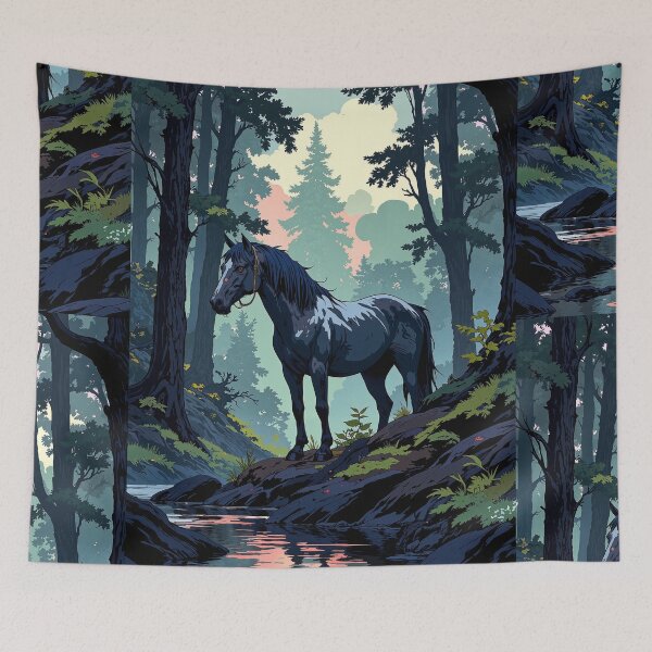 Item preview, Majestic stallion amidst enchanted forest designed and sold by MadeByHaresShop.