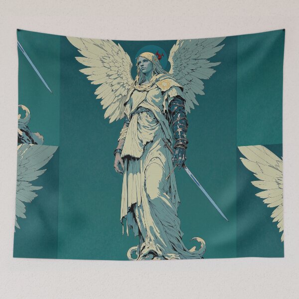 Item preview, Medieval angel on cloudy realm a tapestryinspired fantasy designed and sold by MadeByHaresShop.