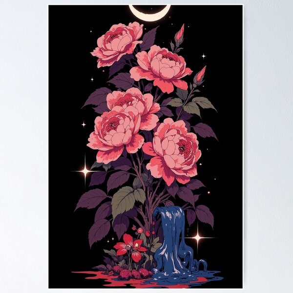 Item preview, Moonlit blossoms over blue waterfall designed and sold by MadeByHaresShop.
