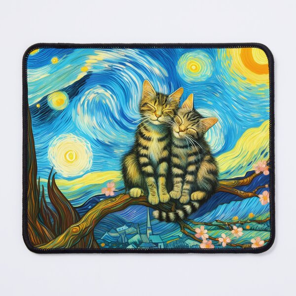 Item preview, Starry Night Tabby Cats with Van Gogh Almond Blossoms designed and sold by EmeraldeaArt.