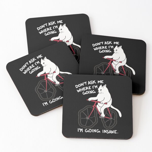 Item preview, Funny cat on the bike "don't ask me where I'm going, I'm going insane" designed and sold by BlackAcidArt.