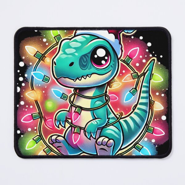 Item preview, Adorable Christmas Dinosaur Wrapped in Festive Lights – Kawaii Dino Holiday Art designed and sold by pixelpopplanet.