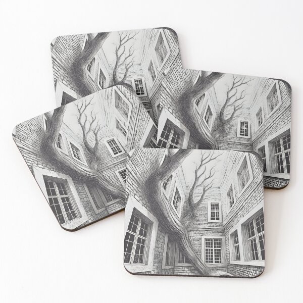 Item preview, Black & White Courtyard With Trees Illustration  designed and sold by NeoRarities.