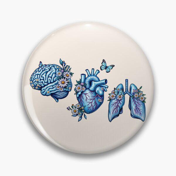 Item preview, Set of human organ blue with daisy, lungs, heart and brain ink watercolor style designed and sold by Collagedream.
