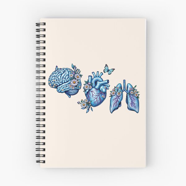Item preview, Set of human organ blue with daisy, lungs, heart and brain ink watercolor style designed and sold by Collagedream.