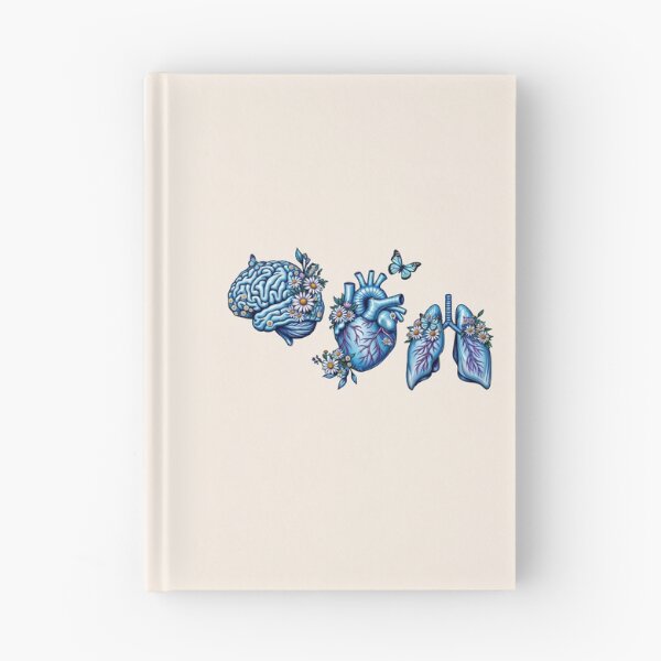 Item preview, Set of human organ blue with daisy, lungs, heart and brain ink watercolor style designed and sold by Collagedream.