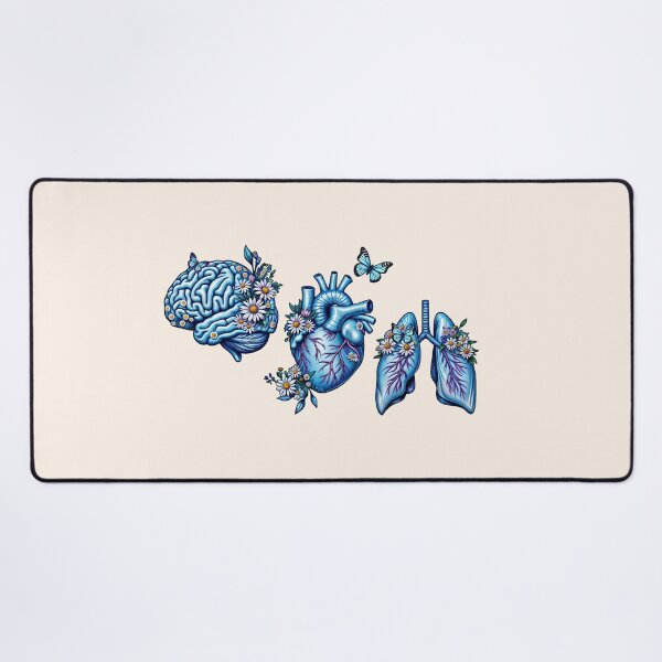 Item preview, Set of human organ blue with daisy, lungs, heart and brain ink watercolor style designed and sold by Collagedream.