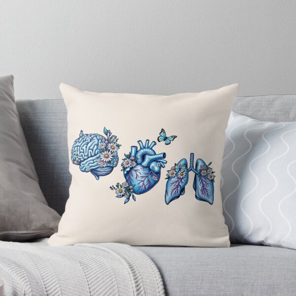 Item preview, Set of human organ blue with daisy, lungs, heart and brain ink watercolor style designed and sold by Collagedream.