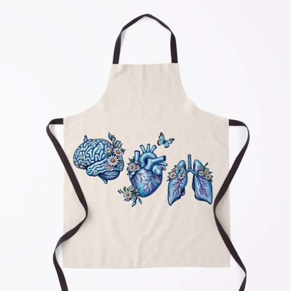 Item preview, Set of human organ blue with daisy, lungs, heart and brain ink watercolor style designed and sold by Collagedream.