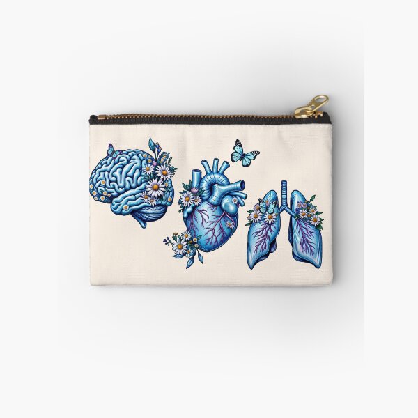 Item preview, Set of human organ blue with daisy, lungs, heart and brain ink watercolor style designed and sold by Collagedream.