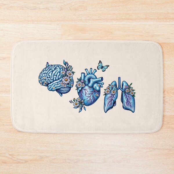 Item preview, Set of human organ blue with daisy, lungs, heart and brain ink watercolor style designed and sold by Collagedream.