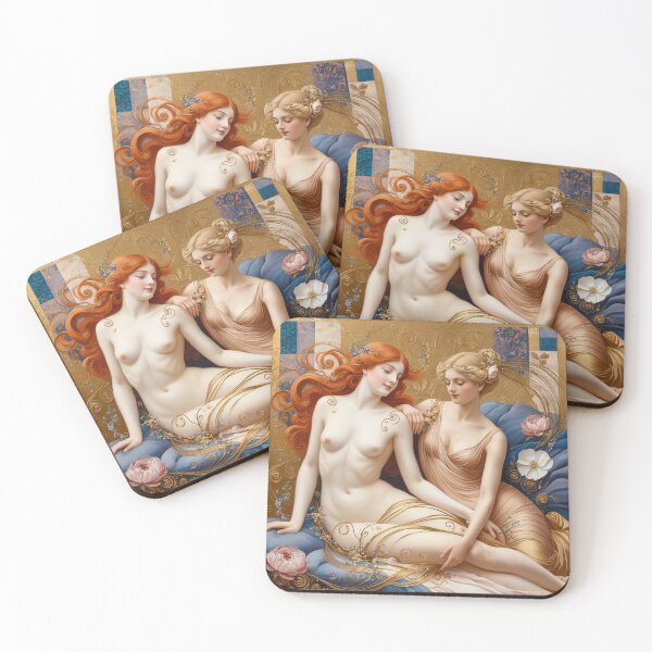 Item preview,  Beautiful painting of two  Art Nouveau Renaissance Impressionistic women together after Gustav Klimt designed and sold by Vintage Designs +.