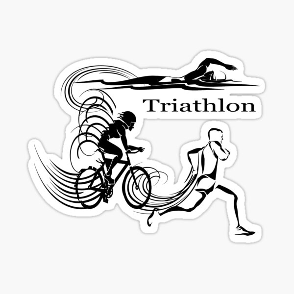 Triathlon nager, faire du vélo, courir la compétition sportive la plus exigeante Sticker