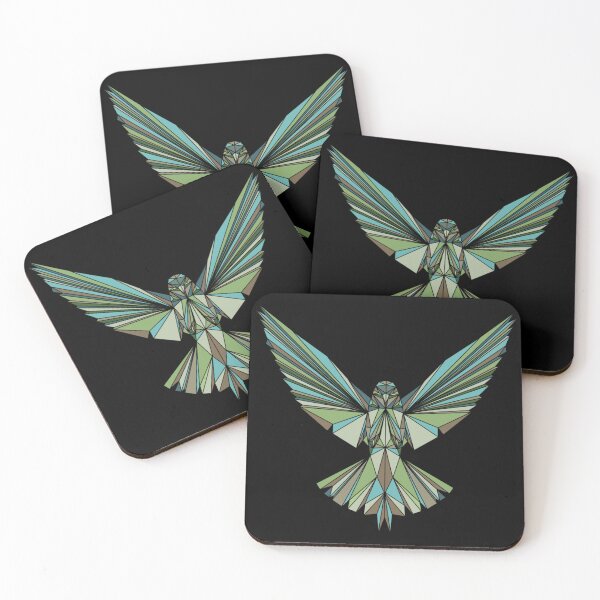 Item preview, Geometric Bird - Green and Brown Tones on Black Background designed and sold by YaraCreatyque.