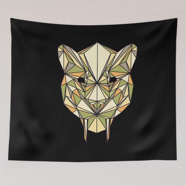 Item preview, Geometric Saber Tooth Tiger - Colorful yellow and green tones on black background designed and sold by YaraCreatyque.