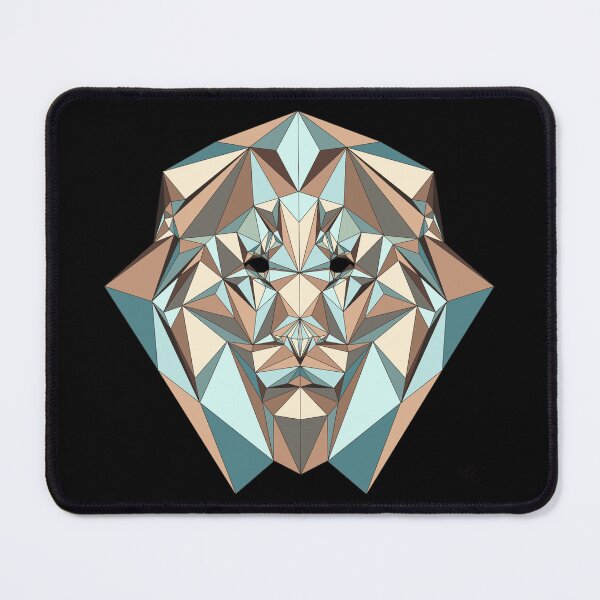Item preview, Geometric Lion Copy - Blue Beige Brown Tones on Black Background designed and sold by YaraCreatyque.