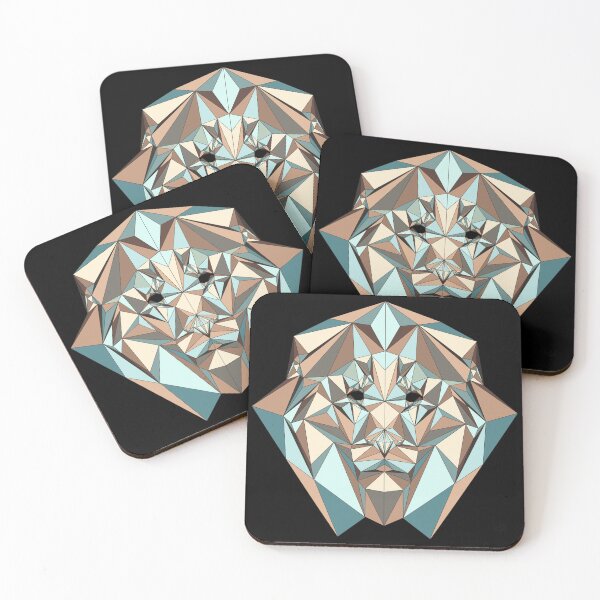 Item preview, Geometric Lion Copy - Blue Beige Brown Tones on Black Background designed and sold by YaraCreatyque.