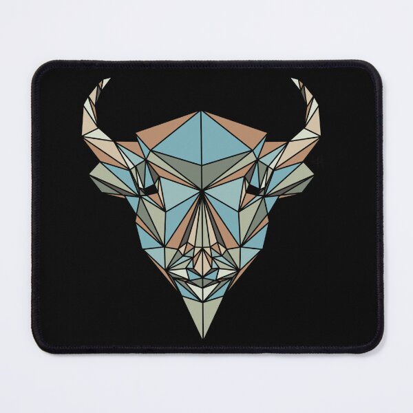 Artikelvorschau, Geometrischer Bison - Blau-, Grün- und Brauntöne auf schwarzem Hintergrund entworfen und verkauft von YaraCreatyque.