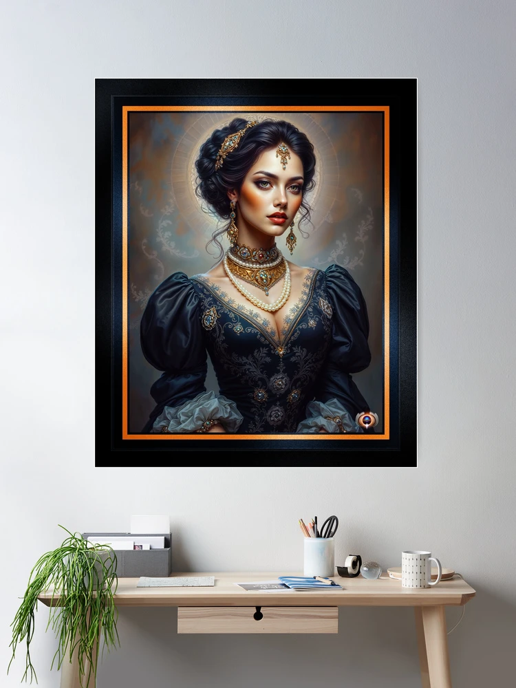 Portrait Of A Regal Beauty In Opulent Attire Captivating AI Concept Art by Xzendor7 Wall Decor Poster Art Print