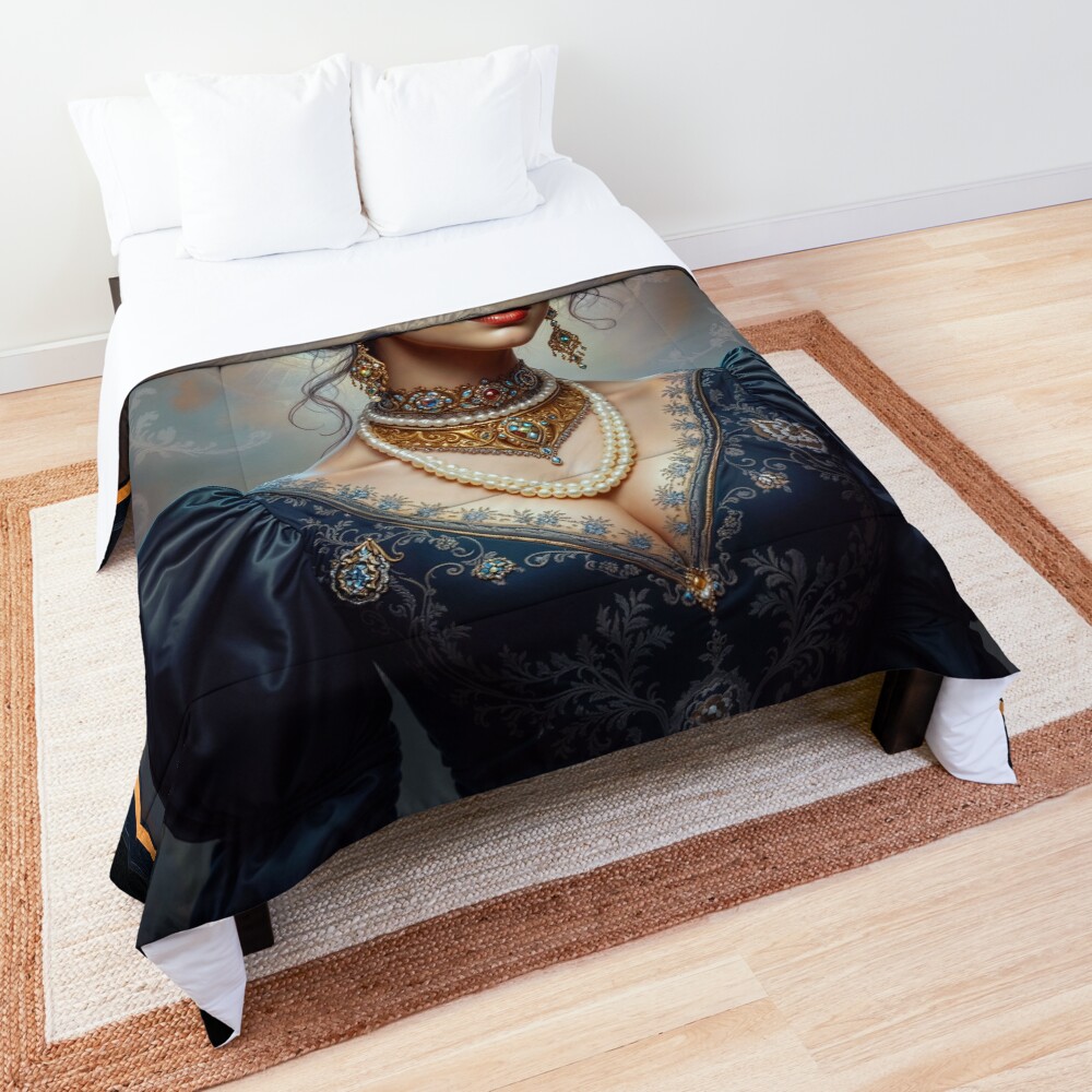 Portrait Of A Regal Beauty In Opulent Attire Captivating AI Concept Art by Xzendor7 Decorative Art Print Comforter